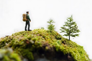 Miniature Hiker on Lush Green Terrain