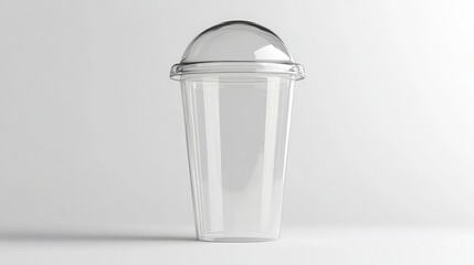 Wall Mural - Transparent plastic cup with a dome cap, 3D rendered for drinks like lemonade or milkshakes, isolated on a plain white background