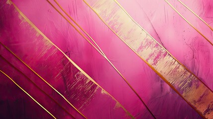 Wall Mural - Textured wallpaper with gradient from pale pink to magenta featuring intersecting gold lines