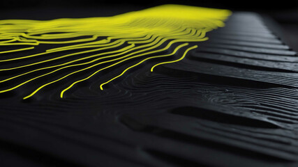 Neon yellow light on grooved rubber surface background