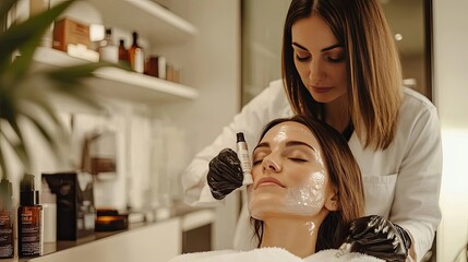 Woman Receiving Facial Treatment with Clear Gel Mask