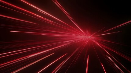 Abstract red lines depict the speed of the road in red. Red light trails on a dark background, with a high speed and fast motion blur effect. Design of a postcard, banner, website