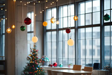 Sticker - Modern Open Office Christmas Decor with Colorful and Inclusive Theme  