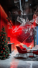 Sticker - Futuristic Open Office with Digital Christmas Decorations  