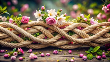 Woven threads of hope entwined with blooming flowers, symbolizing strength in vulnerability, mind and body connection, and journey towards healing and wellness.