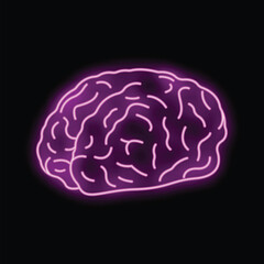 Poster - Neon purple brain glowing on a black background representing thinking, ideas, and creativity