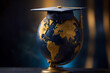 © Chami - Global education concept: A globe with a graduation cap, symbolizing worldwide academic achievement and knowledge spreading across borders.