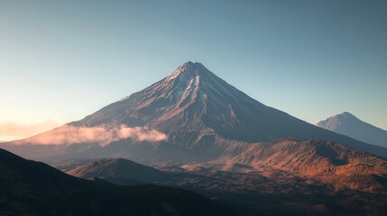 Volcanic Mountain Peak in Lush Tropical Landscape