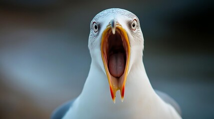 Close-up of a Seagull with Open Beak