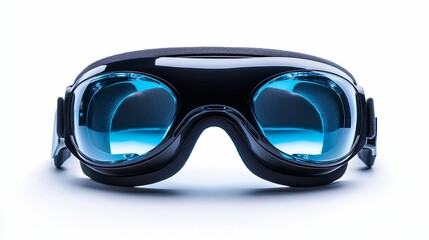 Black Goggles with Blue Lenses Isolated on White Background