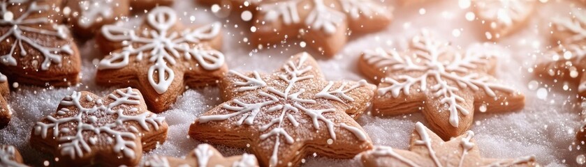 Poster - Delicious snowflake-shaped cookies decorated with icing and sugar, perfect for festive celebrations and holiday treats.