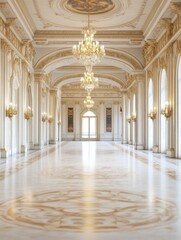 Canvas Print - Elegant Large Room Featuring a Stunning Chandelier, Showcasing Luxurious Interior Design and Ample Space for Events or Gatherings