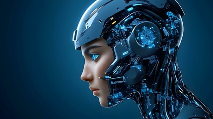 Poster - Futuristic Robot Head with Glowing Elements