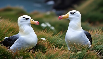 Wall Mural - Intimate Moment Between Black-browed Albatrosses During Breeding Season in the Falkland Islands