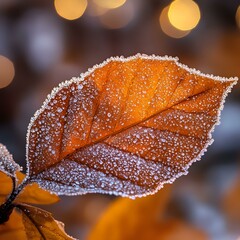 Poster - Dewy Autumn Leaf with Bokeh Background