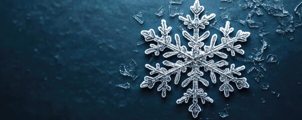 Aufkleber - A stunning close-up of a crystal snowflake on a dark surface, showcasing intricate patterns and the beauty of winter.