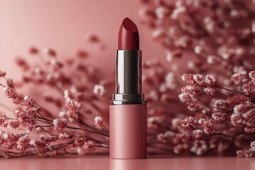 A cosmetic product luxury pink mockup such as a lipstick solid matte cream