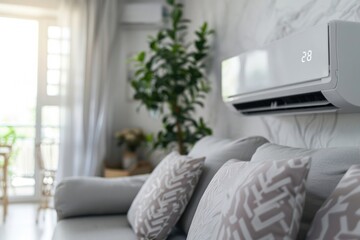 Poster - Energy efficient air conditioner with fresh natural in a modern living room.