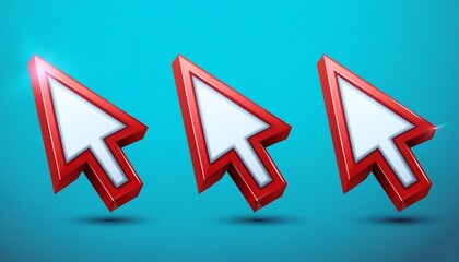 Poster - Three stylized red cursors on a turquoise background, suggesting digital interaction and navigation.