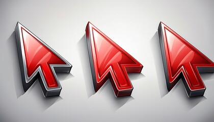 Poster - Three glossy red arrow cursors pointing right, symbolizing navigation or direction in a digital context.