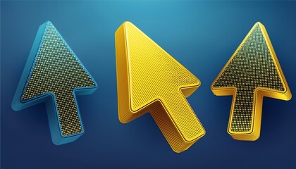 Poster - Three colorful arrow shapes in blue and gold, set against a gradient blue background, suggest movement and direction.