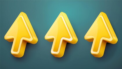 Poster - Three vibrant yellow upward arrows against a teal background, symbolizing progress, direction, or navigation in a visually appealing design.