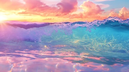 Canvas Print - Ocean Wave with a Pink Sunset