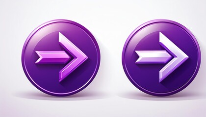 Poster - Two shiny purple buttons with arrows, depicting direction and movement, suitable for web navigation or design.