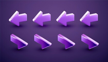 Poster - A set of purple arrow icons pointing left and right on a dark background, illustrating direction in a sleek, modern design.