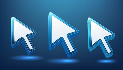 Poster - Three glowing arrow cursors on a blue background, symbolizing navigation or pointer functionality in digital interfaces.