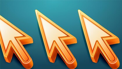 Poster - A vibrant graphic of three stylized orange cursor arrows on a teal background, symbolizing navigation and interactivity in digital environments.