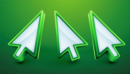 Poster - Three green cursor arrows on a vibrant green background, symbolizing navigation and interaction in a digital environment.