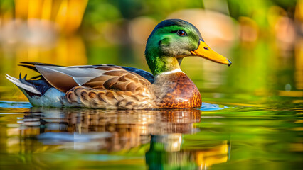 Close-up of a duck swimming in a pond, duck, waterfowl, feathers, animal, wildlife, nature, pond, swim, beak, colorful