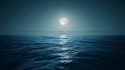 Sticker - Tranquil Nighttime Seascape with a Full Moon