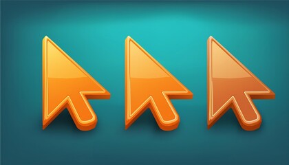 Poster - Three shiny orange cursor icons on a teal background, representing digital interaction and navigation in a user interface.