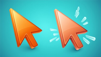 Poster - Two stylized, orange computer cursor arrows on a vibrant blue background, one in a normal position and the other indicating a click action.