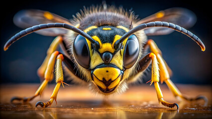 Close up of a menacing wasp in striking detail, wasp, close up, insect, macro, sting, danger, wildlife, yellow, black, flying