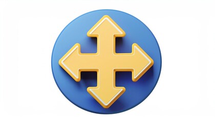 Poster - A blue circular icon featuring a yellow four-directional arrow design, symbolizing navigation or movement.