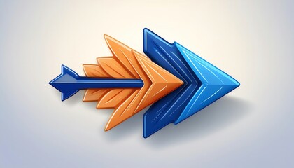 Poster - A stylized graphic arrow composed of orange and blue elements, symbolizing direction or movement.