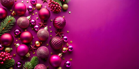 Wall Mural - Vibrant magenta background with ornaments in festive theme , magenta, background, festive, ornaments, decorations, holiday