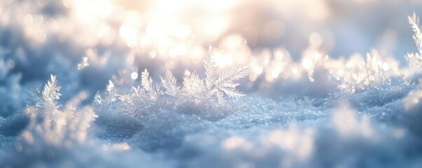 Poster - Delicate frost crystals shimmer on a soft blanket of snow, capturing the beauty of winter's chill in exquisite detail.