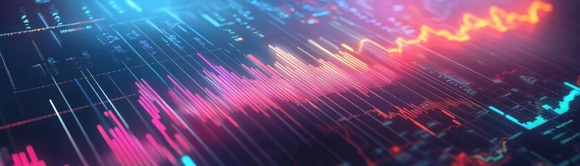Poster - Dynamic abstract visualization with colorful graphs representing data trends and analytics in a futuristic style.