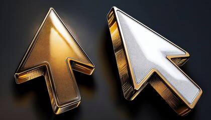 Poster - Two artistic arrow cursor designs, one in gold and one in silver, showcasing a sleek, modern aesthetic on a dark background.