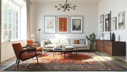 Wall Mural - A stylish living room fuses vintage and modern elements 4. Generative AI