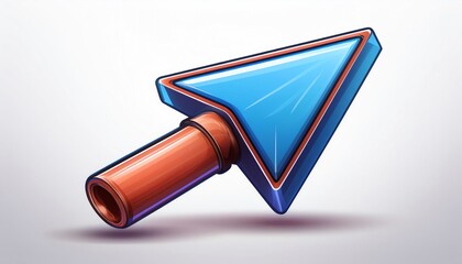 Poster - A stylized blue pointer arrow with a copper handle, set against a clean, light background, symbolizing direction and navigation.