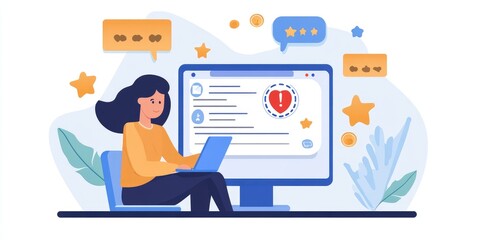 Fototapete - An online user evaluates a service by providing feedback, representing the impact of customer satisfaction surveys and reviews on business reputation and service quality