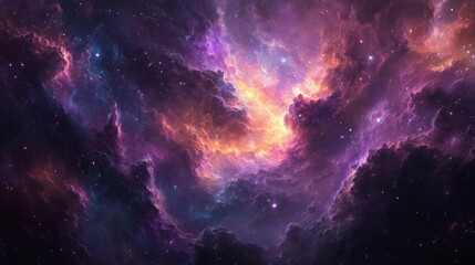 Wall Mural - cosmic nebula with swirling purple and orange clouds and scattered stars