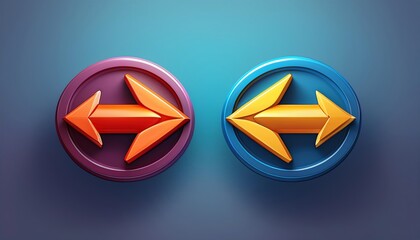 Poster - Two colored circular icons featuring arrows pointing in opposite directions, symbolizing exchange or transfer.