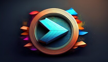 Poster - A stylized emblem featuring a prominent arrow, surrounded by colorful angular shapes, set against a dark background for a modern look.