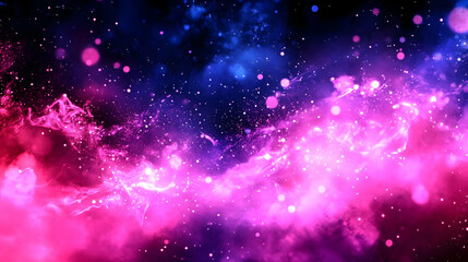 Abstract Cosmic Background with Vivid Pink and Blue Nebulae, Sparkling with Glittering Stars and a Shimmering Glow.